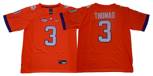 Men Clemson Tigers 3 Thomas Orange Nike NCAA Jerseys
